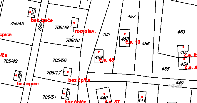 Černé Budy 48, Sázava na parcele st. 459 v KÚ Černé Budy, Katastrální mapa