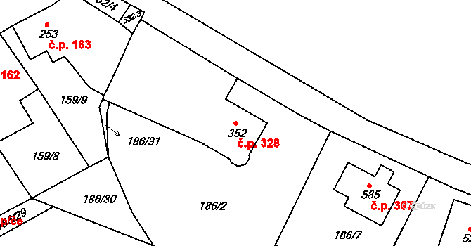 Železná Ruda 328 na parcele st. 352 v KÚ Železná Ruda, Katastrální mapa