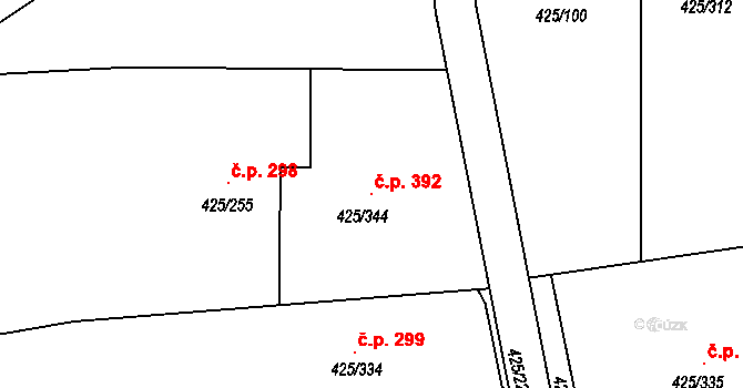 Kanice 392 na parcele st. 425/344 v KÚ Kanice, Katastrální mapa