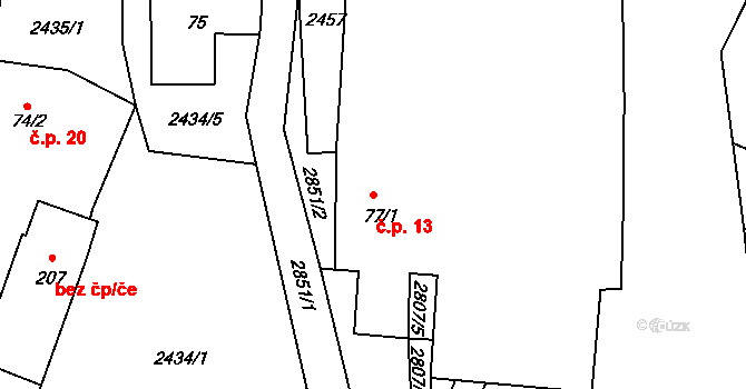 Malé 13, Brtnice na parcele st. 77/1 v KÚ Panská Lhota, Katastrální mapa