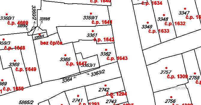Jihlava 1643 na parcele st. 3362 v KÚ Jihlava, Katastrální mapa