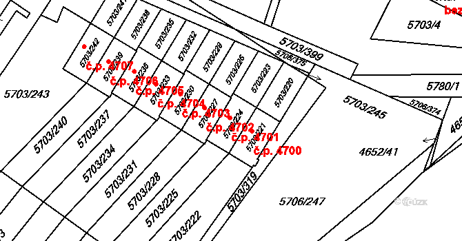 Jihlava 4701 na parcele st. 5703/224 v KÚ Jihlava, Katastrální mapa
