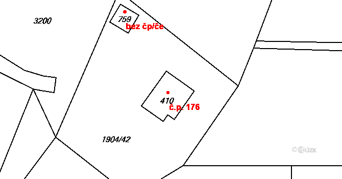 Ropice 176 na parcele st. 410 v KÚ Ropice, Katastrální mapa