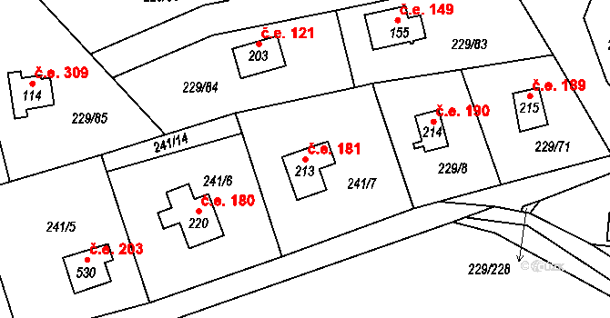Hostěradice 181, Kamenný Přívoz na parcele st. 213 v KÚ Hostěradice, Katastrální mapa