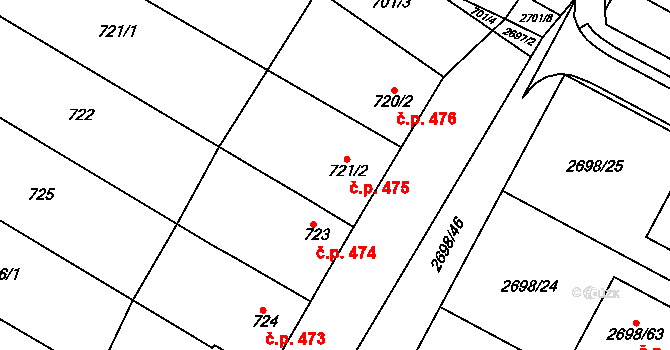 Svatobořice 475, Svatobořice-Mistřín na parcele st. 721/2 v KÚ Svatobořice, Katastrální mapa