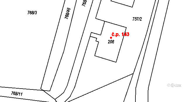 Křišťanovice 143 na parcele st. 208 v KÚ Křišťanovice, Katastrální mapa