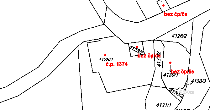 Pod Bezručovým vrchem 1374, Krnov na parcele st. 4128/1 v KÚ Krnov-Horní Předměstí, Katastrální mapa