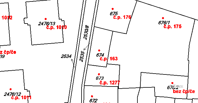 Třeboň II 163, Třeboň na parcele st. 674 v KÚ Třeboň, Katastrální mapa