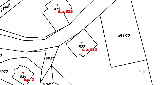 Skalice u České Lípy 542 na parcele st. 527 v KÚ Skalice u České Lípy, Katastrální mapa