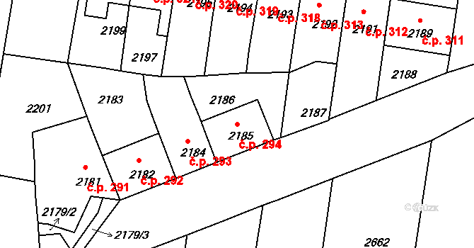 Mimoň I 294, Mimoň na parcele st. 2185 v KÚ Mimoň, Katastrální mapa
