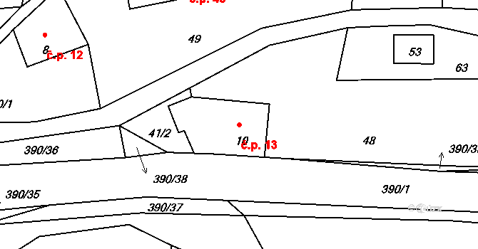 Hořensko 13, Slaná na parcele st. 10 v KÚ Hořensko, Katastrální mapa