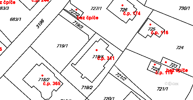 Strkov 311, Planá nad Lužnicí na parcele st. 719/4 v KÚ Planá nad Lužnicí, Katastrální mapa