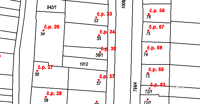 Kobeřice 35, Hradčany-Kobeřice na parcele st. 56/1 v KÚ Kobeřice, Katastrální mapa