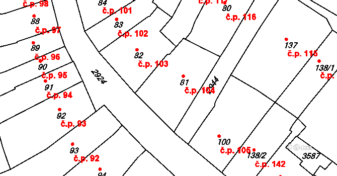 Chrudim I 104, Chrudim na parcele st. 81 v KÚ Chrudim, Katastrální mapa