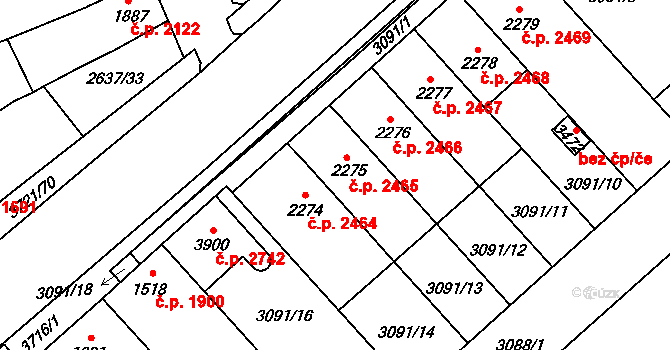 Břeclav 2465 na parcele st. 2275 v KÚ Břeclav, Katastrální mapa