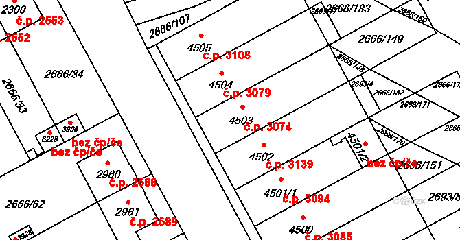 Břeclav 3074 na parcele st. 4503 v KÚ Břeclav, Katastrální mapa