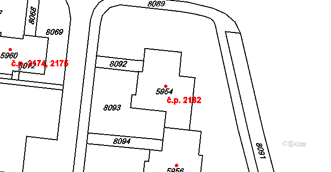 Líšeň 2182, Brno na parcele st. 5954 v KÚ Líšeň, Katastrální mapa