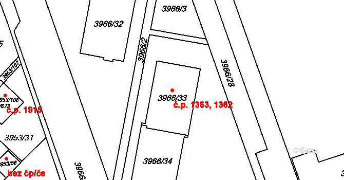 Řečkovice 1362,1363, Brno na parcele st. 3966/33 v KÚ Řečkovice, Katastrální mapa