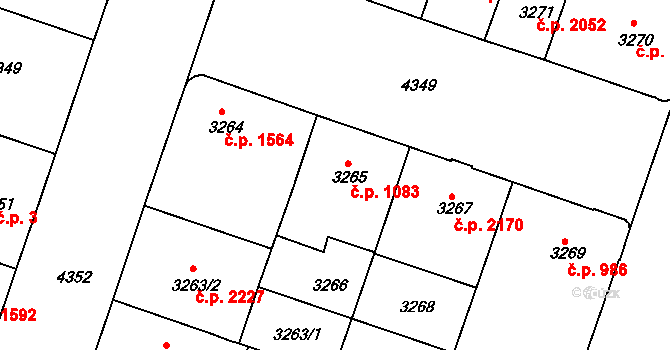 Teplice 1083 na parcele st. 3265 v KÚ Teplice, Katastrální mapa
