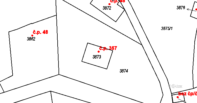 Lískovec 357, Frýdek-Místek na parcele st. 3873 v KÚ Lískovec u Frýdku-Místku, Katastrální mapa