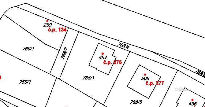 Liběchov 276 na parcele st. 494 v KÚ Liběchov, Katastrální mapa