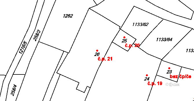 Malíkov nad Nežárkou 21, Horní Pěna na parcele st. 26 v KÚ Malíkov nad Nežárkou, Katastrální mapa