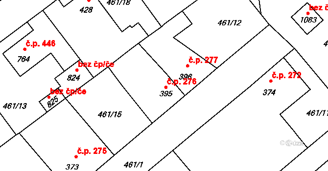 Borohrádek 276 na parcele st. 395 v KÚ Borohrádek, Katastrální mapa