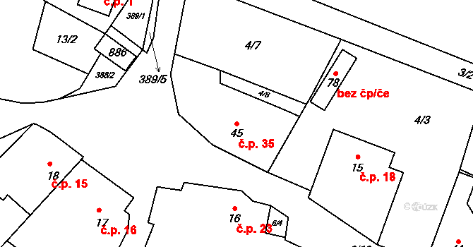 Lipnice 35, Český Rudolec na parcele st. 45 v KÚ Lipnice u Markvarce, Katastrální mapa