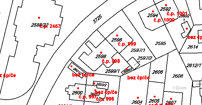 Břevnov 998, Praha na parcele st. 2598 v KÚ Břevnov, Katastrální mapa
