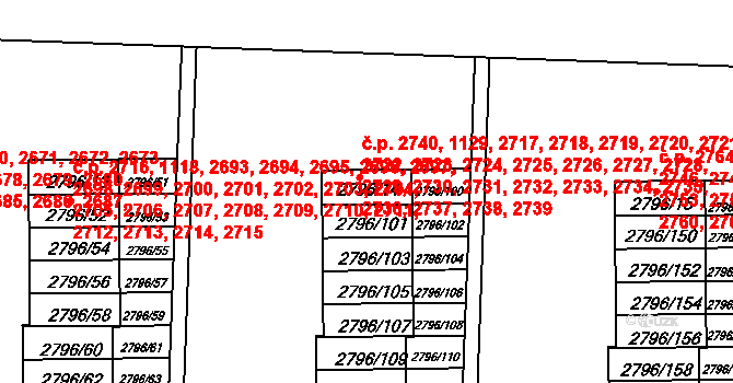 Strašnice 1129,2717,2718,2719,, Praha na parcele st. 2796/14 v KÚ Strašnice, Katastrální mapa