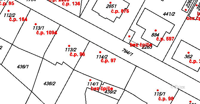 Sezimovo Ústí 97 na parcele st. 114/2 v KÚ Sezimovo Ústí, Katastrální mapa
