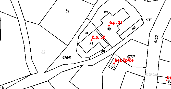 Ždírnice 32, Horní Olešnice na parcele st. 31 v KÚ Zadní Ždírnice, Katastrální mapa
