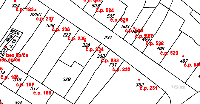Česká Lípa 233 na parcele st. 330 v KÚ Česká Lípa, Katastrální mapa