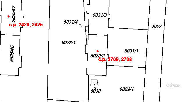 Česká Lípa 2708,2709 na parcele st. 6029/2 v KÚ Česká Lípa, Katastrální mapa