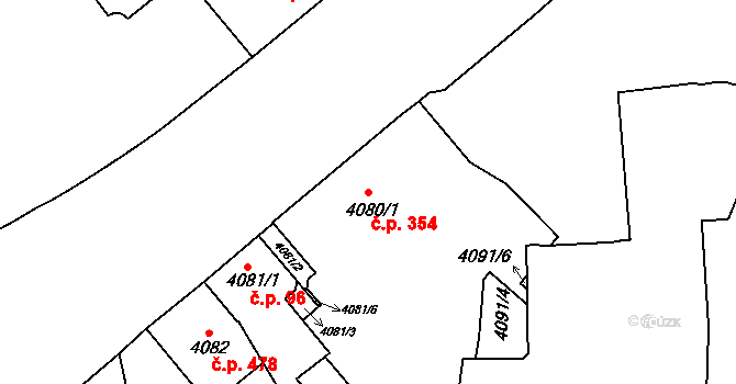 Liberec III-Jeřáb 354, Liberec na parcele st. 4080/1 v KÚ Liberec, Katastrální mapa