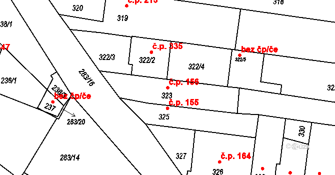 Opatovice 156 na parcele st. 323 v KÚ Opatovice u Rajhradu, Katastrální mapa