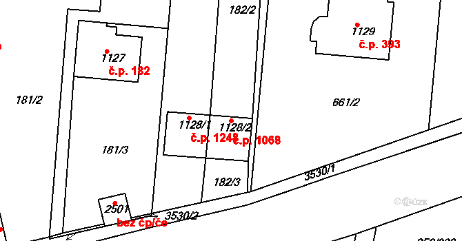 Rosice 1068 na parcele st. 1128/2 v KÚ Rosice u Brna, Katastrální mapa