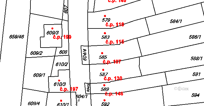 Horákov 107, Mokrá-Horákov na parcele st. 585 v KÚ Horákov, Katastrální mapa