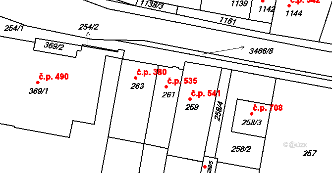 Střelice 535 na parcele st. 261 v KÚ Střelice u Brna, Katastrální mapa