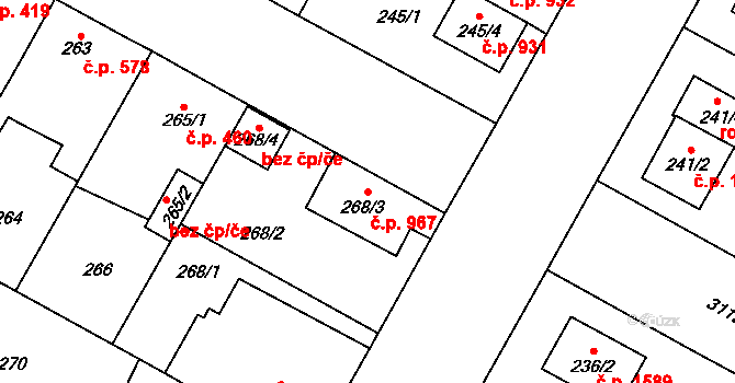 Bolevec 967, Plzeň na parcele st. 268/3 v KÚ Bolevec, Katastrální mapa