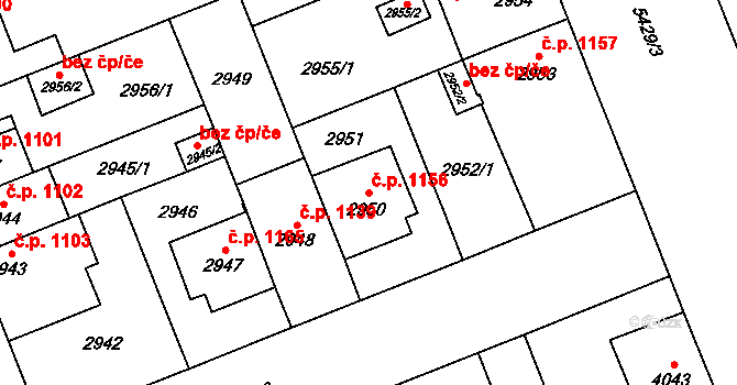 Východní Předměstí 1156, Plzeň na parcele st. 2950 v KÚ Plzeň, Katastrální mapa