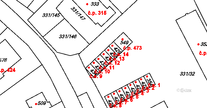 Čebín 12 na parcele st. 431 v KÚ Čebín, Katastrální mapa