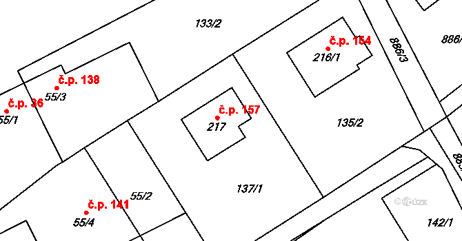 Straník 157, Nový Jičín na parcele st. 217 v KÚ Straník, Katastrální mapa