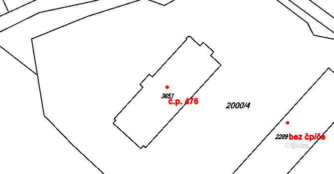 Rožnov pod Radhoštěm 476 na parcele st. 3651 v KÚ Rožnov pod Radhoštěm, Katastrální mapa