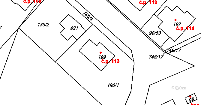 Jarohněvice 113 na parcele st. 199 v KÚ Jarohněvice, Katastrální mapa