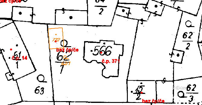 Osek 371 na parcele st. 566 v KÚ Osek u Rokycan, Katastrální mapa