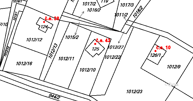 Kundratice 43, Hlinná na parcele st. 125 v KÚ Tlučeň, Katastrální mapa