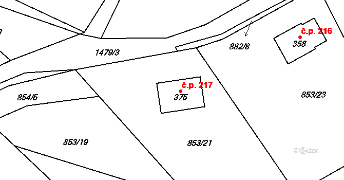 Lužany 217 na parcele st. 375 v KÚ Lužany u Jičína, Katastrální mapa