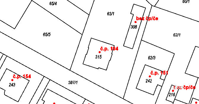 Jiřice 194, Kostelec nad Labem na parcele st. 315 v KÚ Jiřice u Kostelce nad Labem, Katastrální mapa