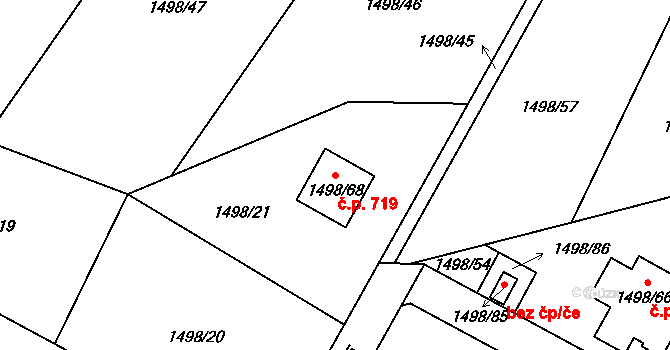 Hradištko 719 na parcele st. 1498/68 v KÚ Hradištko u Sadské, Katastrální mapa